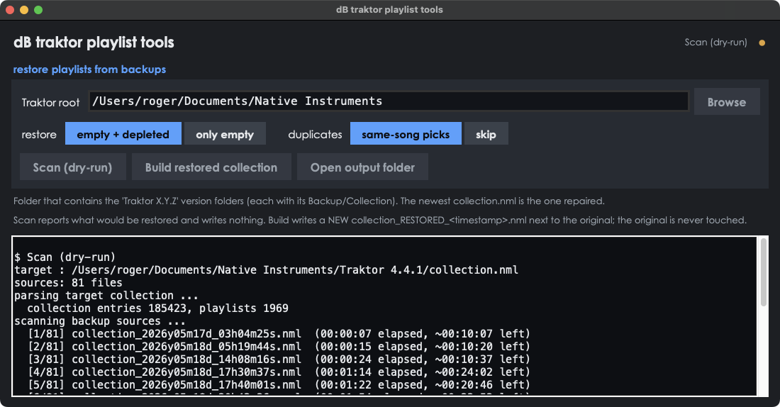 dB traktor playlist tools app window